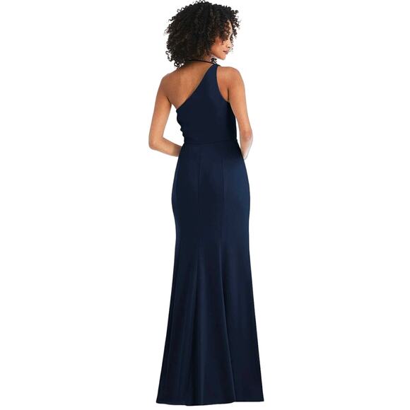 NWT Dessy AFter Six One Shoulder Draped Cowl Neck Maxi Dress Midnight Navy Sz 20 - Picture 3 of 11